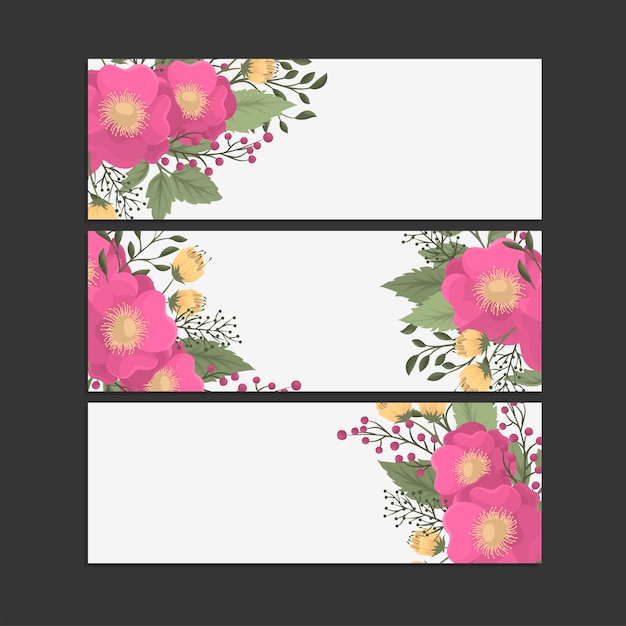 Vector conjunto de tres banderas horizontales. hermoso floral en estilo oriental. lugar para el texto.