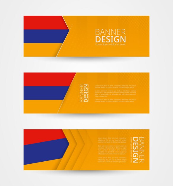 Conjunto de tres banners horizontales con bandera de Armenia Plantilla de diseño de banner web en color de bandera de Armenia