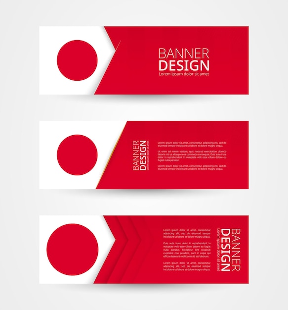 Conjunto de tres banners horizontales con bandera de Japón Plantilla de diseño de banner web en color de bandera de Japón