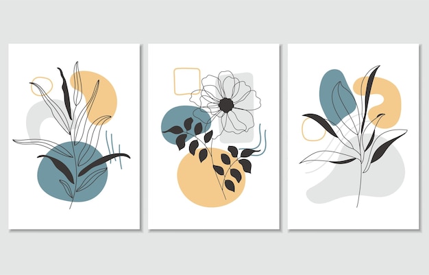 Conjunto de tres carteles botánicos abstractos ilustración vectorial