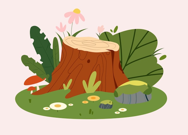 Conjunto de tres composiciones aisladas de bosques pantanosos con vistas a troncos y setas de pantanos salvajes