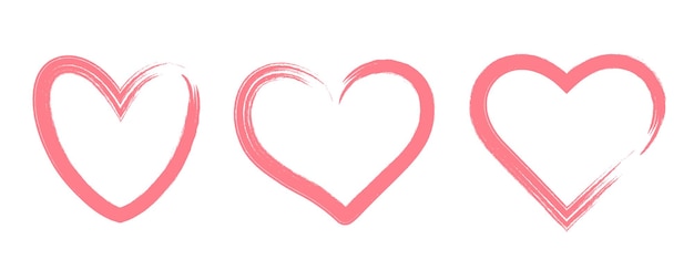 Un conjunto de tres corazones rosados de diferentes formas sobre un fondo blanco