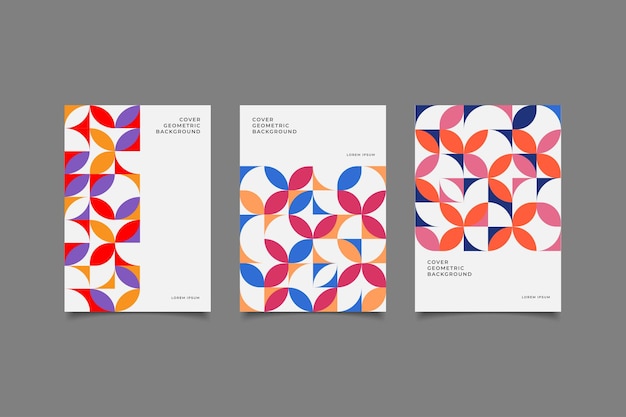 conjunto de tres diseños de mosaico de plantilla de portada abstracta
