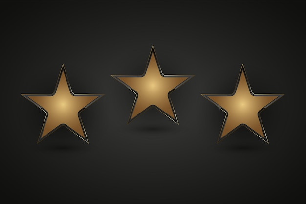 Conjunto de tres estrellas de lujo con estoca de oro a su alrededor utilizado para alto nivel y 3 valor premium