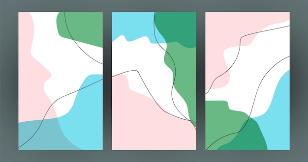 Conjunto de tres fondos abstractos en colores pastel Ilustración vectorial