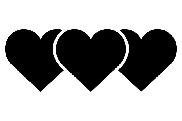 Un conjunto de tres iconas de corazón silueta de fondo blanco ilustración vectorial