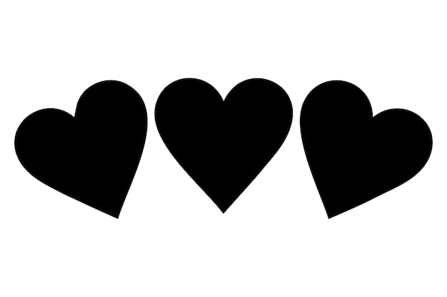 Un conjunto de tres iconas de corazón silueta de fondo blanco ilustración vectorial