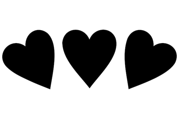 Un conjunto de tres iconas de corazón silueta de fondo blanco ilustración vectorial