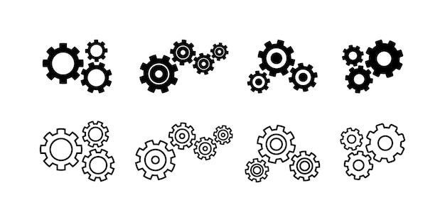 Conjunto de tres iconos de vector de engranajes Engranaje de rueda dentada sobre fondo blanco Símbolo de configuración Vector 10 ESP