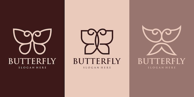 Conjunto de tres logotipos vectoriales de mariposa Logotipo de monograma lineal Ilustración vectorial.