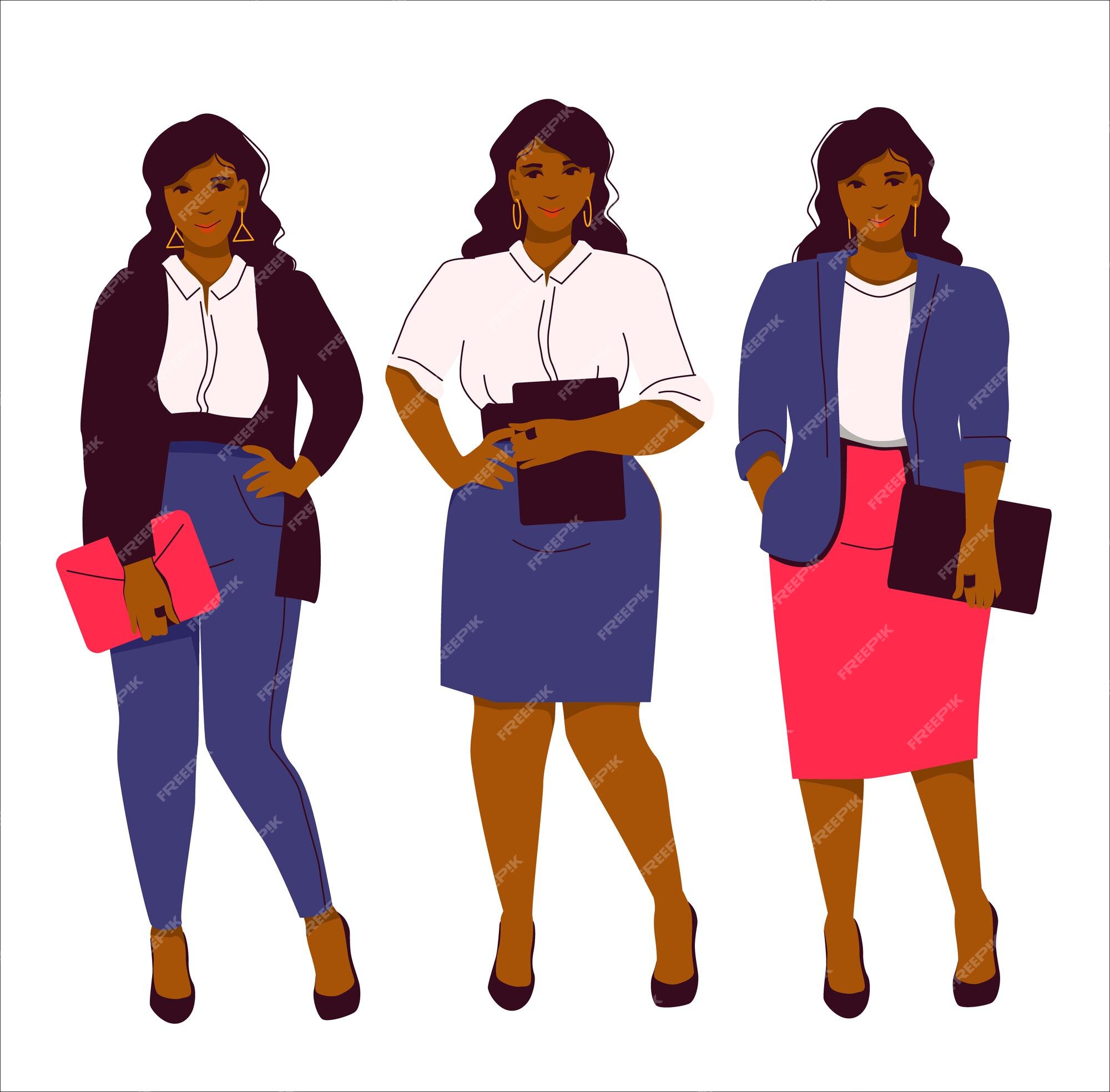 Conjunto de looks de oficina mujer de talla grande estilo de negocios en ropa | Vector Premium