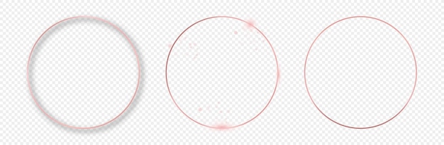Conjunto de tres marcos circulares brillantes de oro rosa aislados sobre fondo transparente Marco brillante con efectos brillantes Ilustración vectorial
