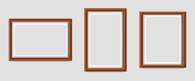 Conjunto de tres marcos de fotos marcos de imágenes en la pared vectorial maquetas blancas o carteles vacíos foto vacía.
