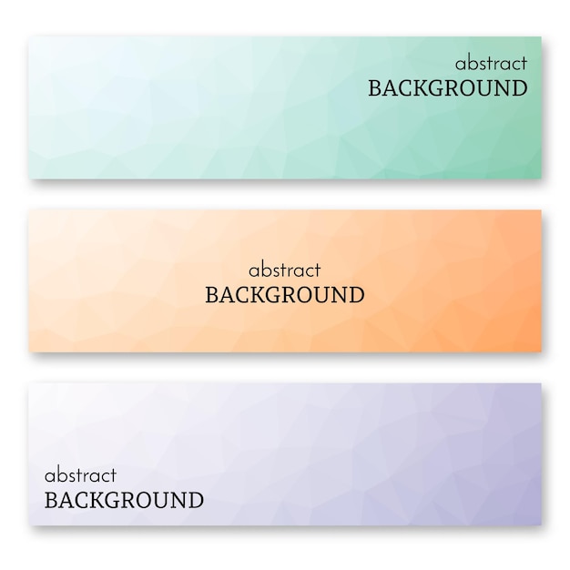 Conjunto de tres pancartas multicolores en estilo de arte polivinílico bajo. Fondo con lugar para el texto. ilustración vectorial