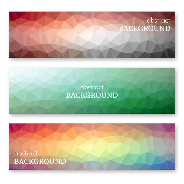 Conjunto de tres pancartas multicolores en estilo de arte polivinílico bajo. Fondo con lugar para el texto. ilustración vectorial