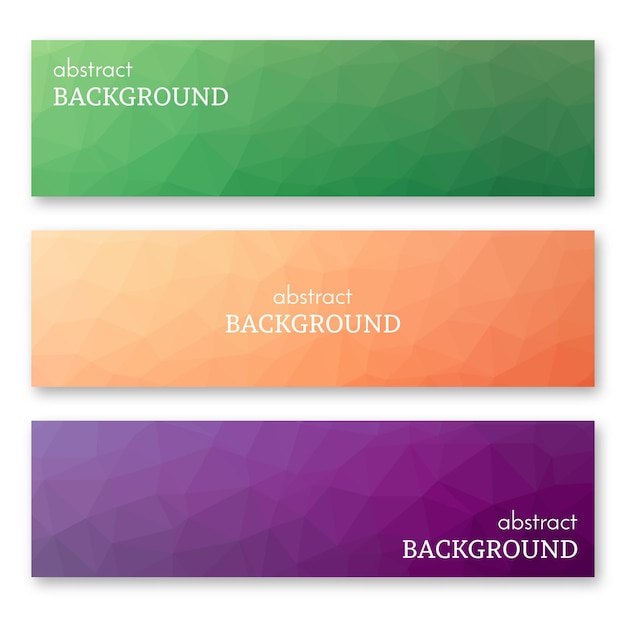 Conjunto de tres pancartas multicolores en estilo de arte polivinílico bajo. Fondo con lugar para el texto. ilustración vectorial