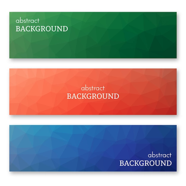 Conjunto de tres pancartas multicolores en estilo de arte polivinílico bajo. Fondo con lugar para el texto. ilustración vectorial