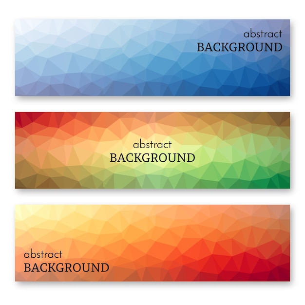 Conjunto de tres pancartas multicolores en estilo de arte polivinílico bajo. Fondo con lugar para el texto. ilustración vectorial