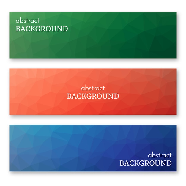 Vector conjunto de tres pancartas multicolores en estilo low poly art. fondo con lugar para el texto. ilustración vectorial