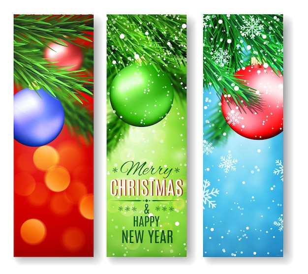 Conjunto de tres pancartas con Navidad y año nuevo.