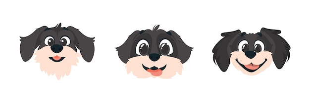 Conjunto de tres piezas de cerraduras en caras caninas Estilo de dibujos animados Ilustración vectorial