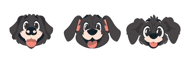 Conjunto de tres piezas de entretenidas caras caninas Estilo de dibujos animados Ilustración vectorial