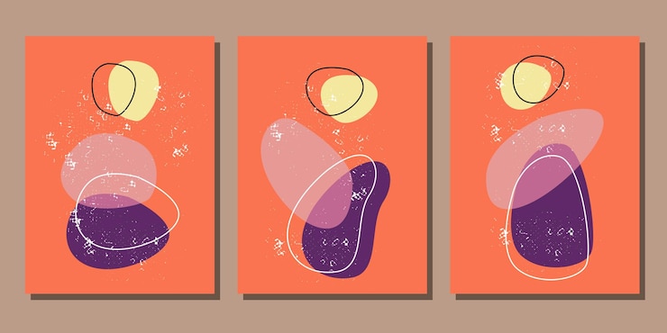 Vector conjunto de tres plantillas de póster boho contemporáneo de forma moderna de estética abstracta de mediados de siglo
