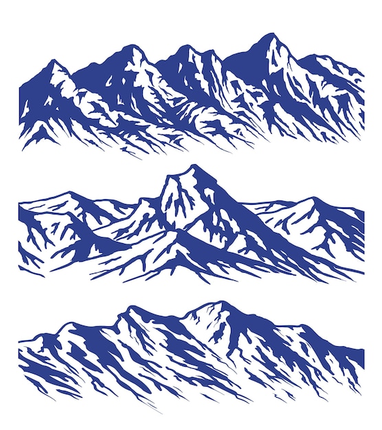 Vector conjunto de tres siluetas vectoriales de cordillera