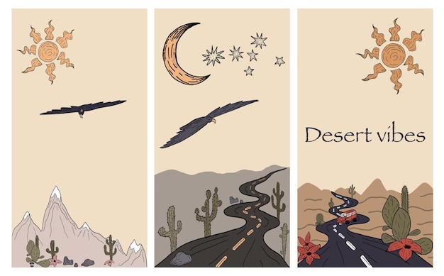 Conjunto de tres tarjetas vibraciones del desierto de Arizona