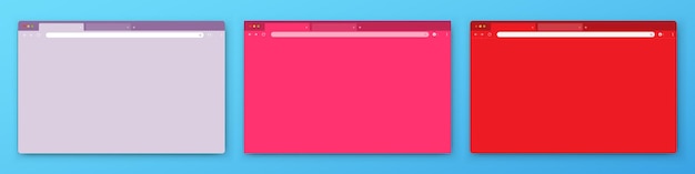 Un conjunto de tres ventanas del navegador en un diseño de sitio web de fondo azul con barra de herramientas de búsqueda y