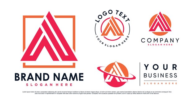 Conjunto de triángulo letra a inspiración de diseño de logotipo para negocios con elemento creativo Vector Premium