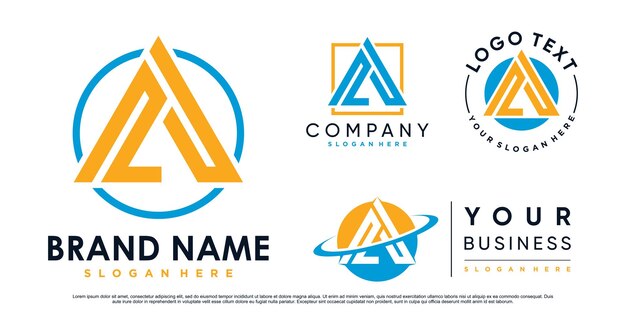 Conjunto de triángulo letra a inspiración de diseño de logotipo para negocios con elemento creativo Vector Premium