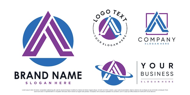 Conjunto de triángulo letra a inspiración de diseño de logotipo para negocios con elemento creativo Vector Premium