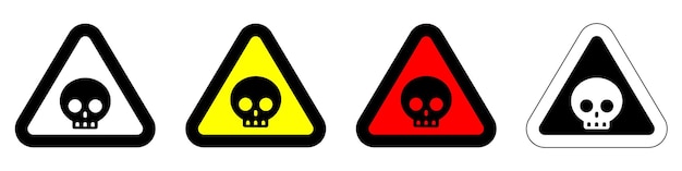 conjunto de triángulo de peligro cráneo señal de advertencia de precaución peligro de tráfico icono de veneno tóxico símbolo