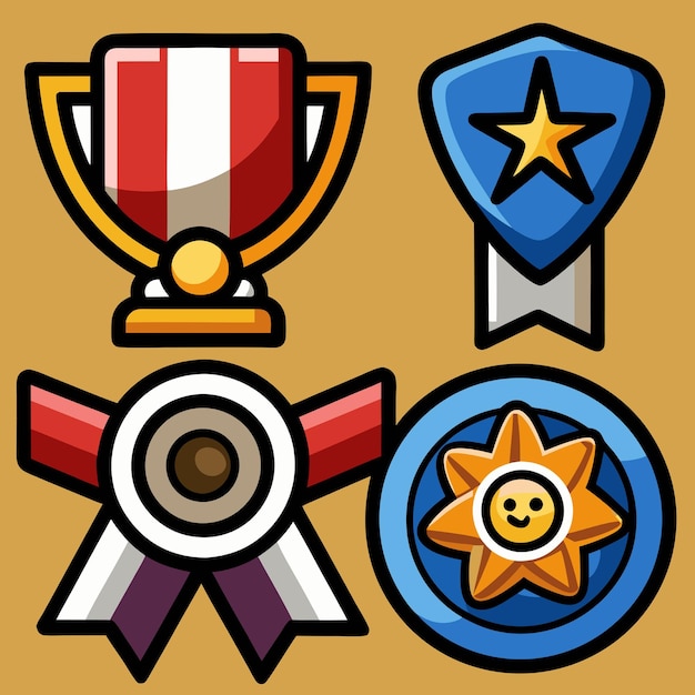 Conjunto de trofeo de ilustración de icono vectorial de dibujos animados y concepto de icono de recompensa Trofeo aislado de estilo de dibujo animado plano vectorial premium