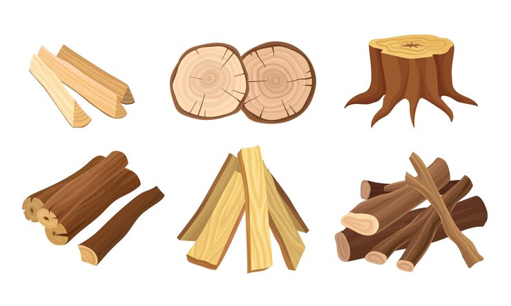 Vector conjunto de troncos de madera para la silvicultura y la industria maderera conjunto ilustrado vectorial ilustración de leña y troncos