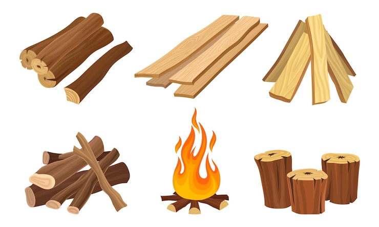 Vector conjunto de troncos de madera para la silvicultura y la industria maderera conjunto ilustrado vectorial ilustración de leña y troncos