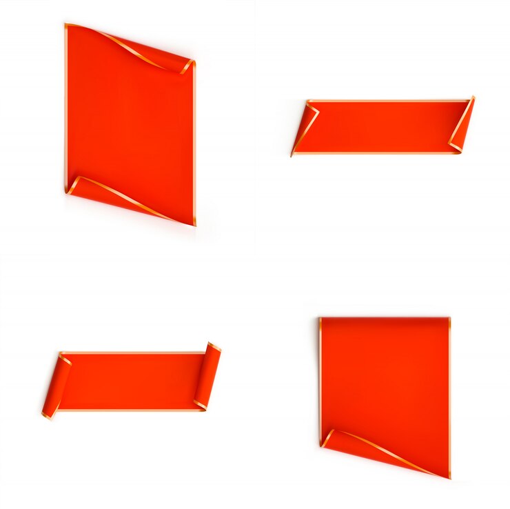 Conjunto de trozo de papel trenzado rojo con contorno dorado.