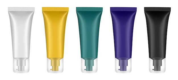 Conjunto de tubos cosméticos con bomba y tapa transparente Botellas doradas blancas, verdes, púrpuras y negras