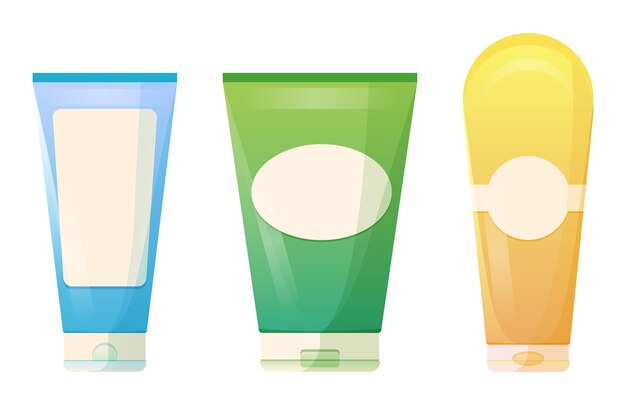 Conjunto de tubos cosméticos de plástico para gel o pasta de crema Modelo de embalaje Vector aislado