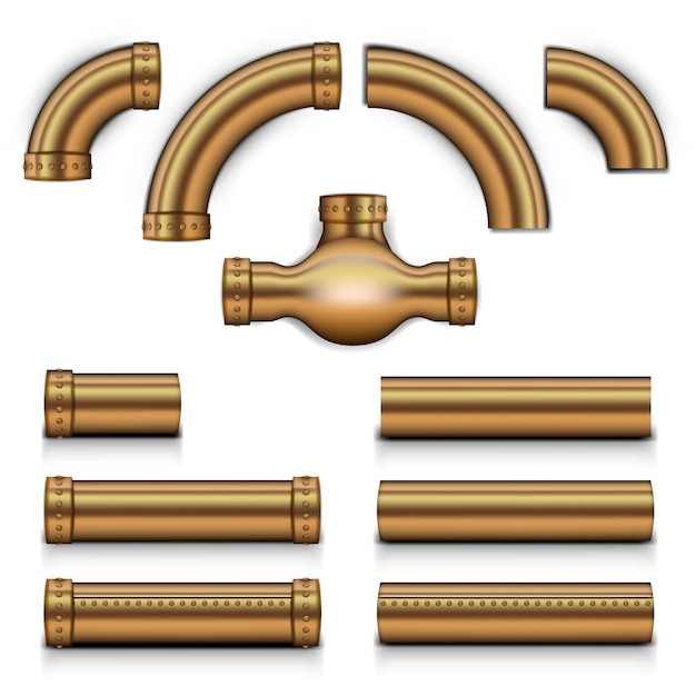 Conjunto de tubos de metal de cobre Steampunk realista grande
