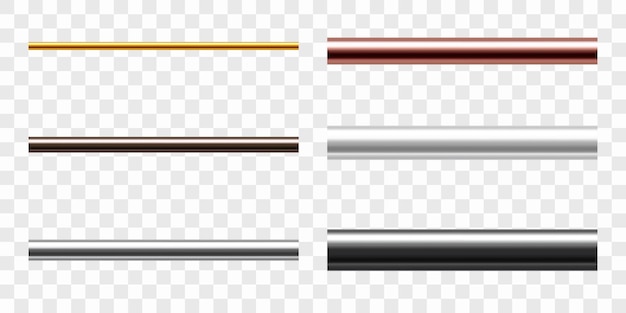 Conjunto de tubos metálicos Perfiles de tubería en acero hierro fundido aluminio cobre y latón Vector realista