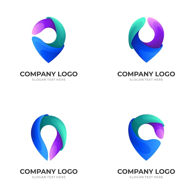 Conjunto de ubicación de logotipo con iconos de colores