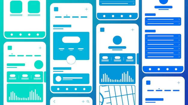 Vector conjunto de ui ux wireframes, gui filtra cualquier plantilla de diseño plano de aplicación para aplicaciones móviles, diseño de sitios web.