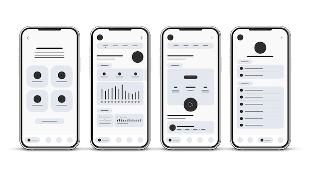 Vector conjunto de ui ux wireframes, gui filtra cualquier plantilla de diseño plano de aplicación para aplicaciones móviles, diseño de sitios web.