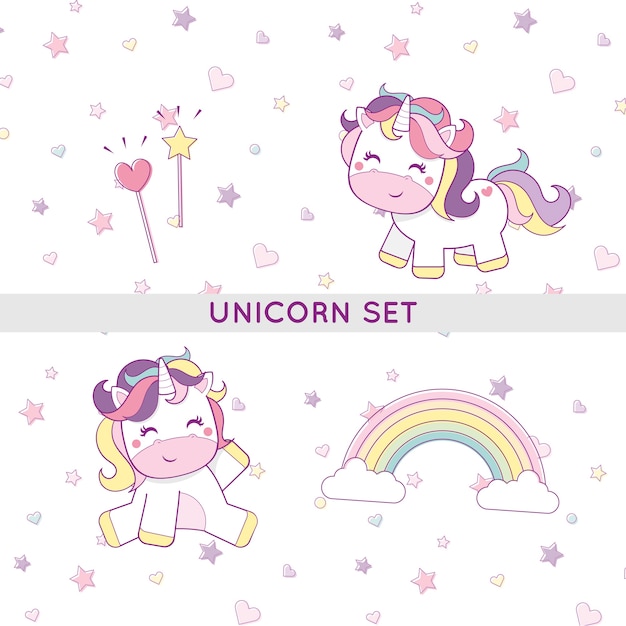 Vector conjunto de unicornios lindas ilustraciones