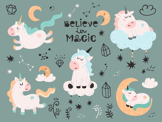 Conjunto de unicornios mágicos