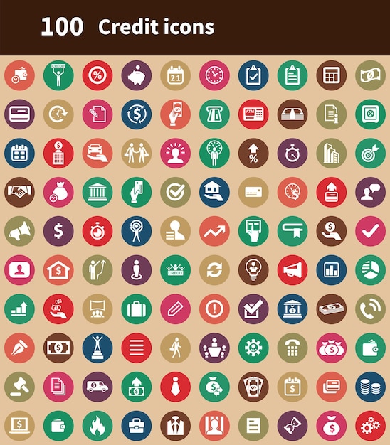 Conjunto universal de 100 íconos de crédito