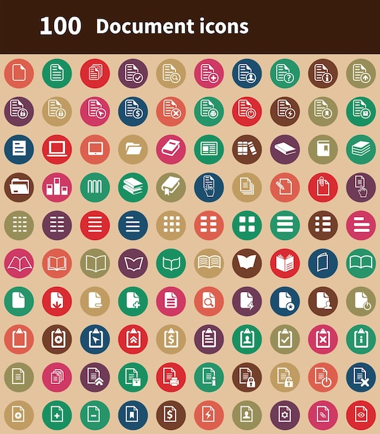 Conjunto universal de 100 íconos de documentos
