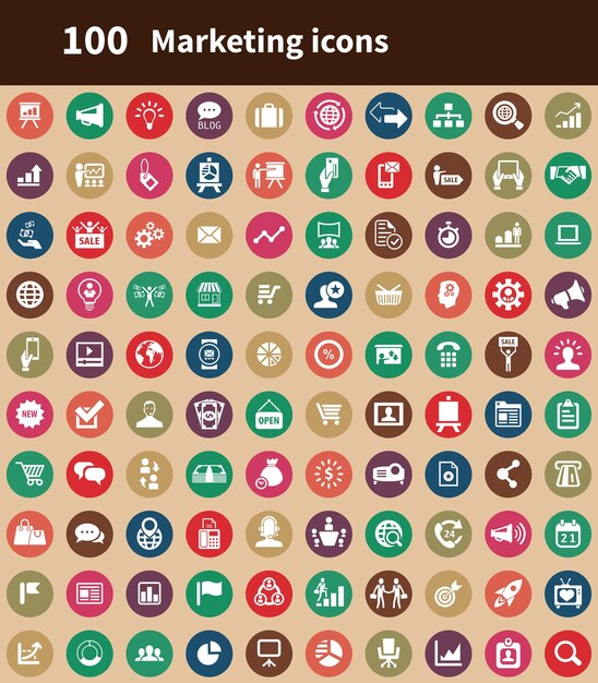 Conjunto universal de 100 íconos de marketing